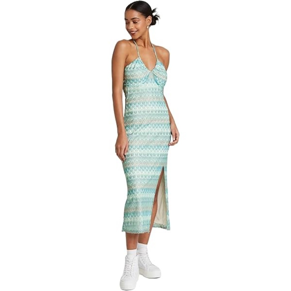 Wild Fable Aqua Blue Patterned Midi Slip Dress • Strappy • NWT • L